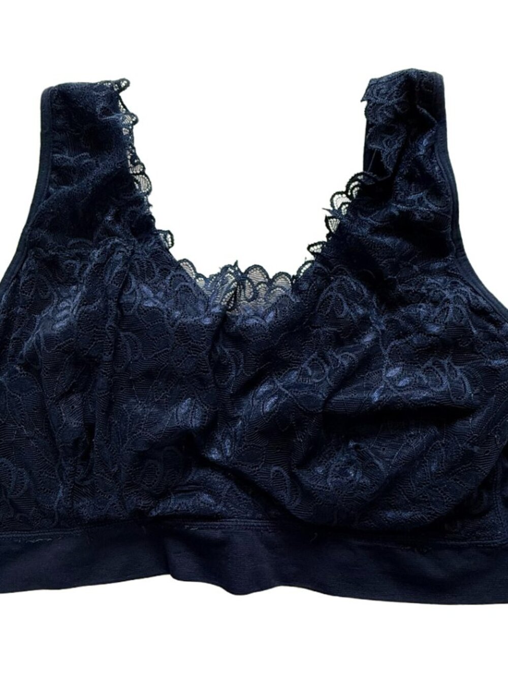 Women’s Navy Blue Floral Lace Bralette Pullover Wireless Lounge Bra Unbranded